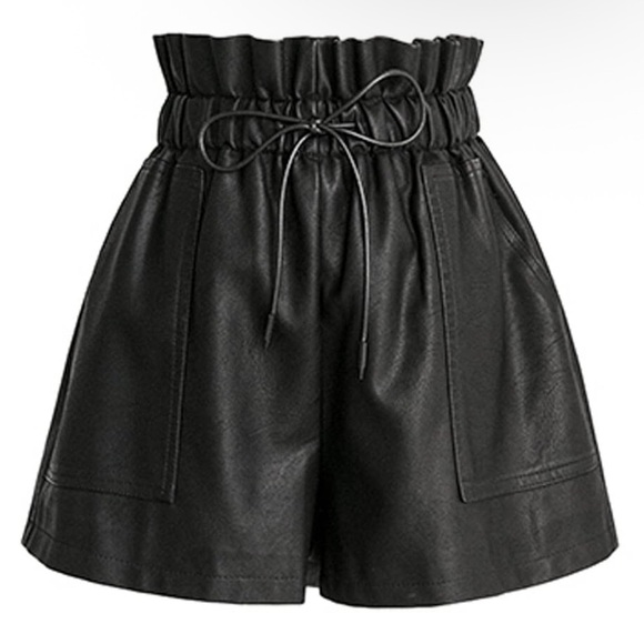 Amazon Pants - High Waist Black Faux Leather Shorts | Size L/XL